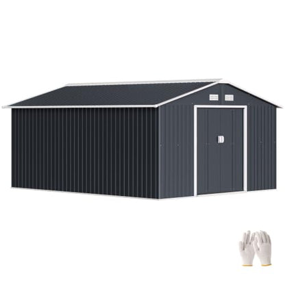 11' x 13' Outdoor Storage Shed Garden Tool Metal Shed Dark Gray (Dark Gray / 11' x 13')