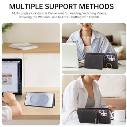 Compatible with Samsung Galaxy S24 Ultra 5G Wallet Case and Screen Protector Crossbody Shoulder Strap Stand Card Holder Magnetic Car Mount Cell Phone Cover for S24Ultra S 24 24Ultra Women Men Black (Black / for S24 Ultra)