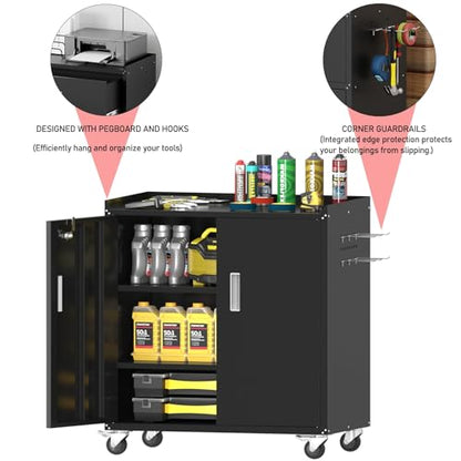 Metal Garage Storage Cabinet with Wheels (35.4'' Black2)