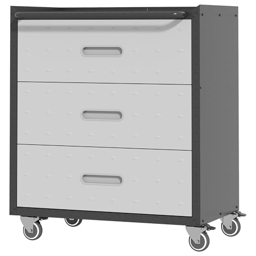 Metal Storage Cabinet for Garage (Black & Gray / M - 3 Drawers (Wheeled))