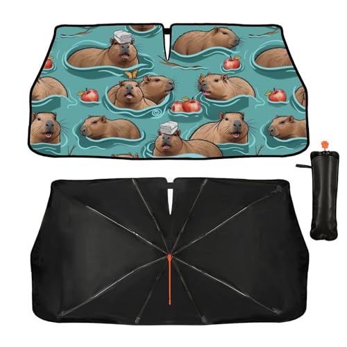 Cute Capybara Print Car Sunshade Umbrella Capybaras Windshield Sun Shade for Car Retractable Umbrella Sunshades for Front Window Cute Sun Shades Cover Visor Portector Block UV Rays (One Size / Style15)