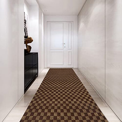 Custom Size Backed Non (Brown Checkered / 2FT*47FT)