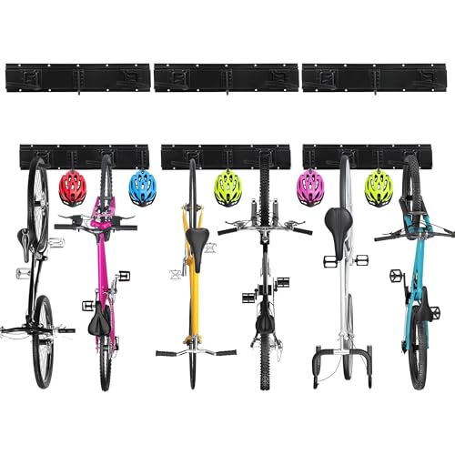 60.36in Vertical Wall Bike Rack Holds 6 Bikes 5 Helmet Hooks (6 Bikes - 20 inch - 3 Panels)