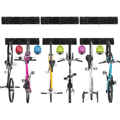 60.36in Vertical Wall Bike Rack Holds 6 Bikes 5 Helmet Hooks (6 Bikes - 20 inch - 3 Panels)