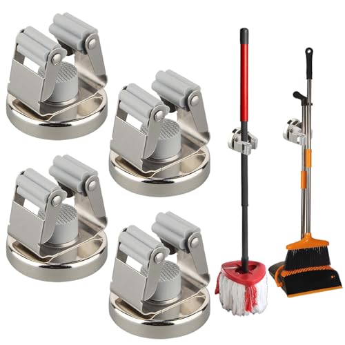 Magnetic Broom Holders (Anti-broken,Silver,4PCS)