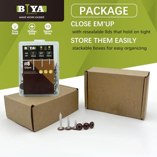Brown Wood Screws 120pcs #8 Self Tapping Cabinet 3 Size 1 (Brown / 120 SCREW COUNT)