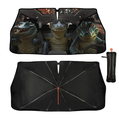 Funny Crocodiles Car Windshield Sun Shade Umbrella Sunshade Block UV Rays Sun Visor Protector Auto Windshield Sunshade to Keep Vehicle Cool for Cars Trucks & Suvs 57 X 30 in (57'' X 30'' / ylzys-7)