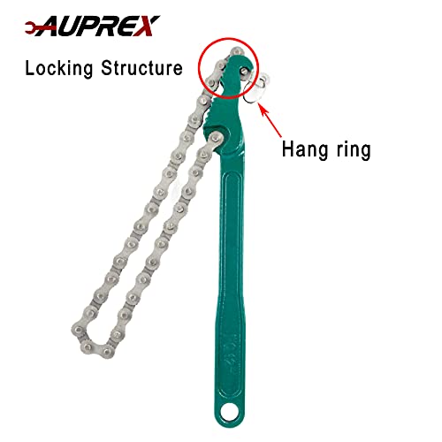 12 Inch Sturdy Carbon Steel Adjustable Heavy Duty Ratcheting Chain Oil Filter Wrench Reversible Chain Style Pipe Fitter With Multi (Green / 12 Inch)