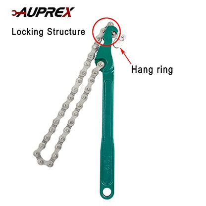 12 Inch Sturdy Carbon Steel Adjustable Heavy Duty Ratcheting Chain Oil Filter Wrench Reversible Chain Style Pipe Fitter With Multi (Green / 12 Inch)