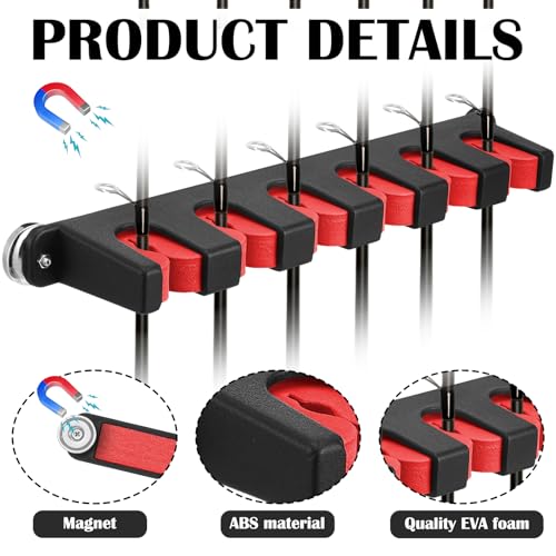 2 Pcs Magnetic Fishing Rod Holder for Car Fishing Pole Rack Vertical Rod Storage Holders for Truck Bed Boat Wall Garage Door (Red / 6 Rods)