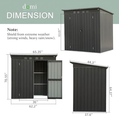 Domi Outdoor 5’ x 3’ Storage Shed (5' x 3' Sloping Roof / Dark Gray)