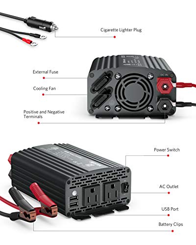 500W Power Inverter for Vehicles DC 12V to AC 110V Car Plug Adapter (Grey)