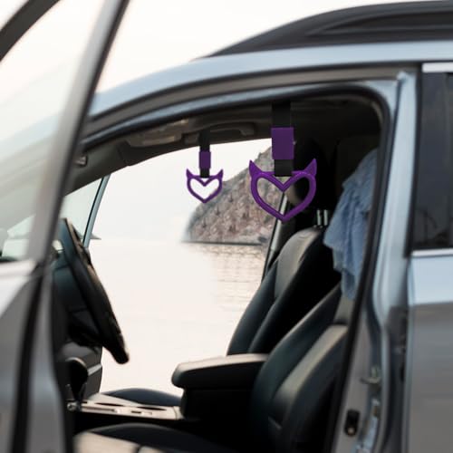 2 Pcs Devil Heart Shaped Car Handle Strap (Purple)