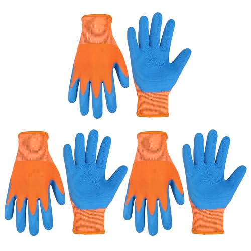 3 Pairs Kids Gardening Gloves (Blue Orange (Pack of 3) / Small (Age 2-3))