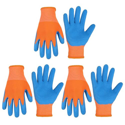 3 Pairs Kids Gardening Gloves (Blue Orange (Pack of 3) / Small (Age 2-3))