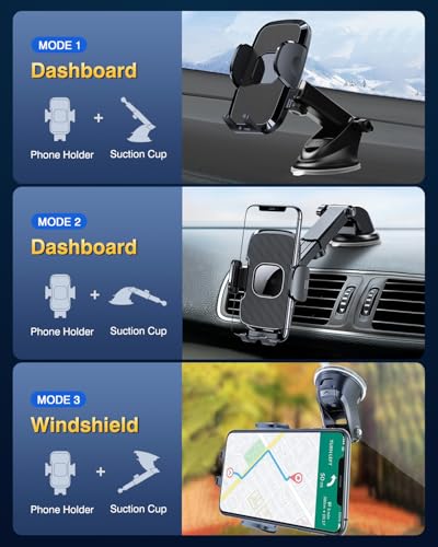 Military grade Construction] Phone Holders for Your Car【Upgraded Suction & Clip】Cell Smartphone Mount Universal Windshield Dashboard Vent Stand Truck Cradle for iPhone 17 Pro Max 16 15 Samsung