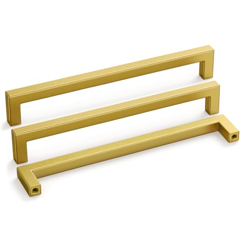 5 Pack 8 Inch Gold Cabinet Handles Brushed Brass Drawer Pulls (Gold / 8 Inch Hole Centers)