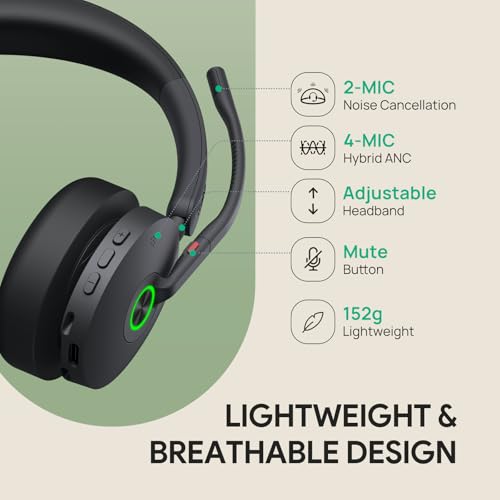 BH74 with Stand ANC Wireless Headset with Microphone for PC (Black (UC) / BH74 + stand)