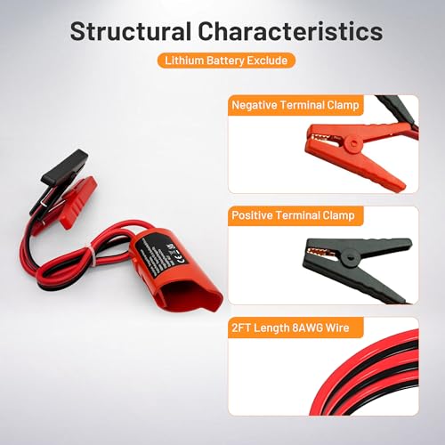 Jumper Cables Adapter for Milwaukee M12 12V Battery (2FT 8AWG)