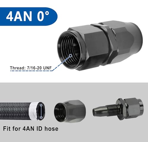 Swivel 4AN Fitting 0° Straight For CPE Braided Hose End Black 2Pcs (4AN 0° 2Pcs)