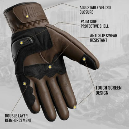 Leather Motorcycle Gloves for Men and Women (Medium / Classic Brown)