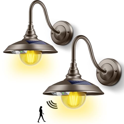 Solar Barn Light Outdoor Aluminum 3 Modes Remote (Dark Bronze / 2 Pack)