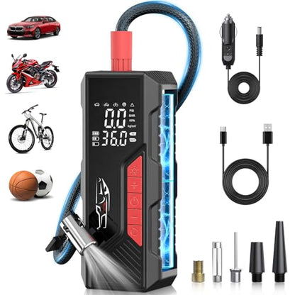 Dual Power Tire Inflator Portable Air Compressor (Black-red)