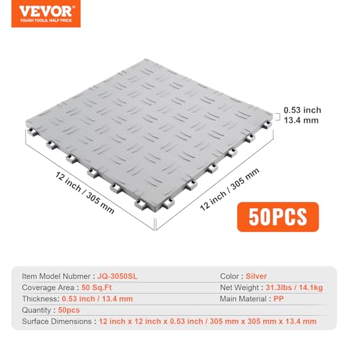 Garage Floor Tiles 12 x 12 x 0.53 inch (50 Pack Tile / Silver)