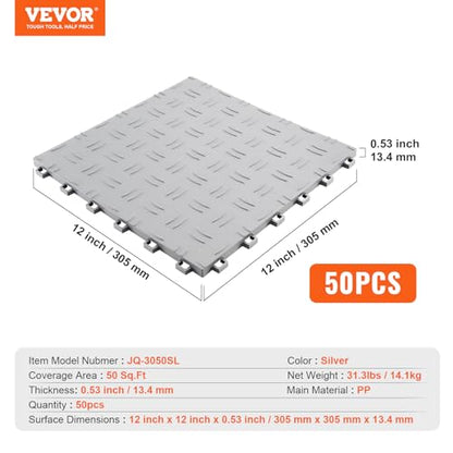 Garage Floor Tiles 12 x 12 x 0.53 inch (50 Pack Tile / Silver)