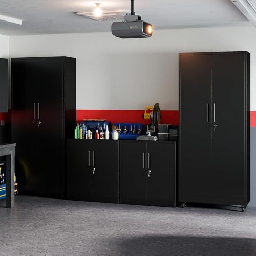 Metal Storage Cabinet for Garage (Black / L - 2 Doors & 5 Shelves (Wheeled))