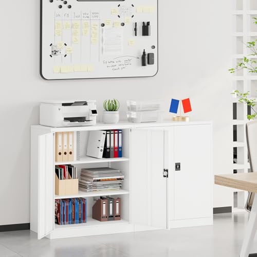 Small Metal Cabinet with Shelves (36"H x 31.5"W x 16"D / White)