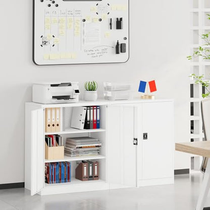 Small Metal Cabinet with Shelves (36"H x 31.5"W x 16"D / White)