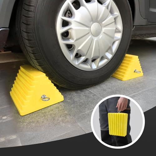 Premium 4 pcs Heavy Duty Wheel Tire Chocks (Yellow-4 pcs)