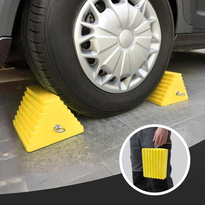Premium 4 pcs Heavy Duty Wheel Tire Chocks (Yellow-4 pcs)