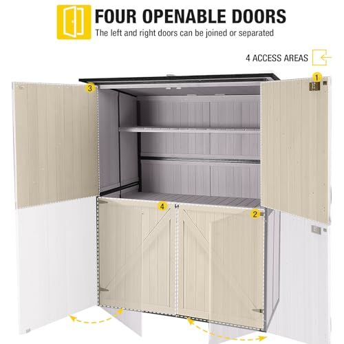 Outdoor Storage Shed Upgraded with Strong Metal Frame Garden Tool Shed Storage House Cabinet with Adjustable Shelfs and Wooden Floor 4.6 x 2.42FT (Off-White)