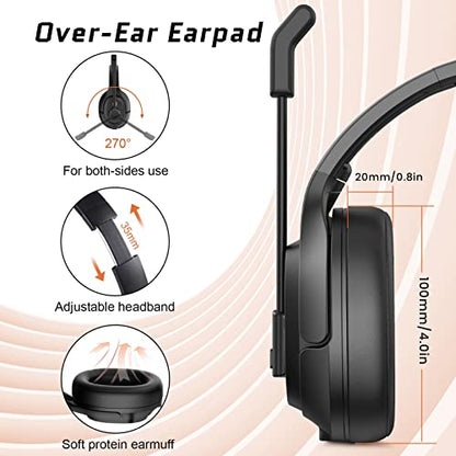 Noise Cancelling Trucker Bluetooth Headset with Microphone for Trucker (Trucker Headset with ENC Mic)