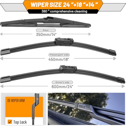 Windshield Wiper Blade Replacement for Mazda CX5 CX9 2017 (24+18+14)