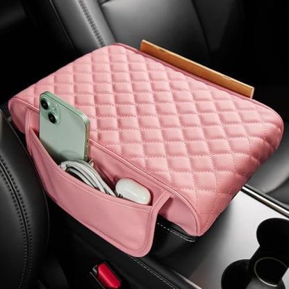 Pink Center Console Cover with Storage Bag for SUV Sedan (Pink / 12.6" x 7.8" x 2.16")