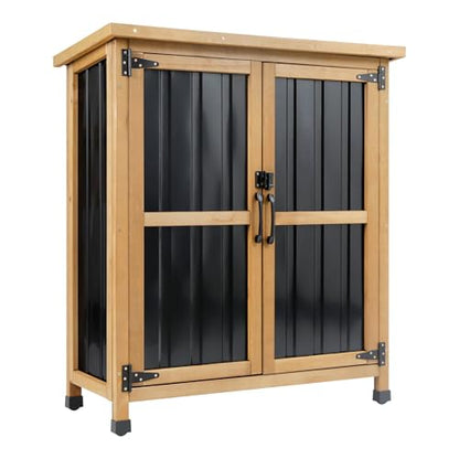 Wood & Metal Outdoor Storage Cabinet with Waterproof Roof (13.5" D x 34.5" W x 39" H)
