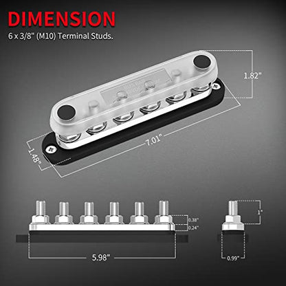 300A Bus Bar 12V Marine 12V Power Distribution Block with Cover 6 x 3 (300A)