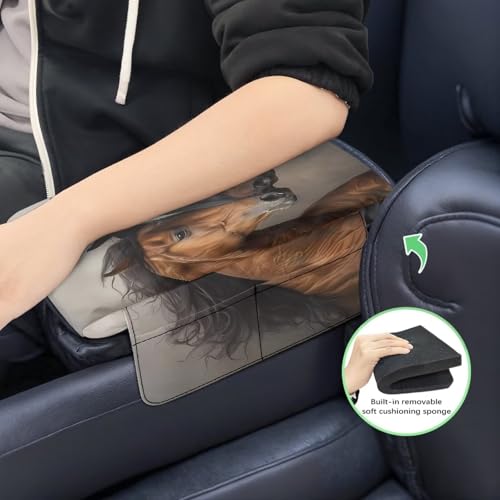 Brown Black Horse Car Center Console Pad Soft Non (Brown Black Horse)
