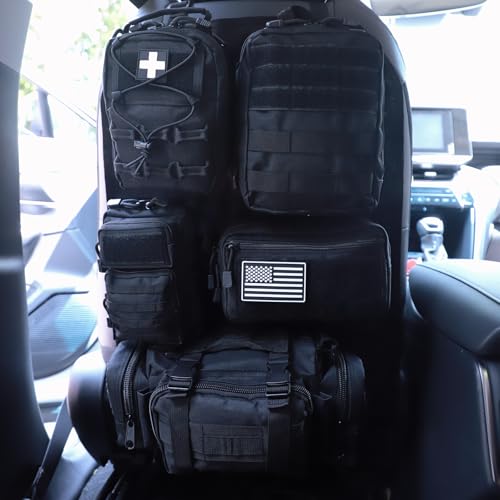 Universal Tactical Seat Back Organizer Vehicle Molle Panel Organizer Storage Bag with 5 Detachable Molle Pouch for All Vehicel Such as Jeep (Upgraded-B-Black)