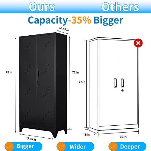75" Metal Storage Cabinet with Lock (75"h Dark Black)