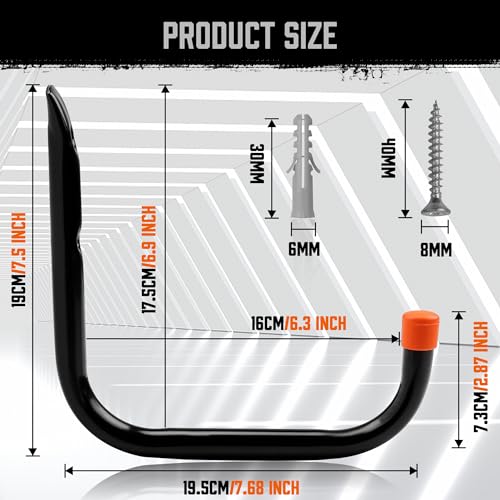6 Pack 8 Inch Heavy Duty Garage Hooks (8"(6PCS) / Black)