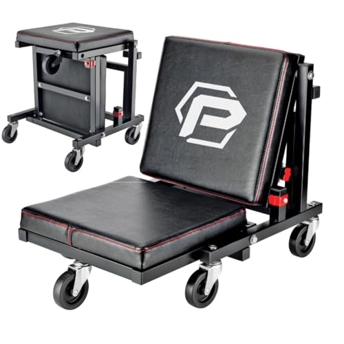 2-in-1 Rolling Creeper Seat Converts from High to Low Roller Seat, Fast, Tool-Free Conversion, Garage, Shop, Brake Jobs, Washing, Detailing, Maintenance, Thick Pad, 3-in. Casters - 240298 (2-in-1)
