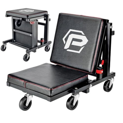 2-in-1 Rolling Creeper Seat Converts from High to Low Roller Seat, Fast, Tool-Free Conversion, Garage, Shop, Brake Jobs, Washing, Detailing, Maintenance, Thick Pad, 3-in. Casters - 240298 (2-in-1)