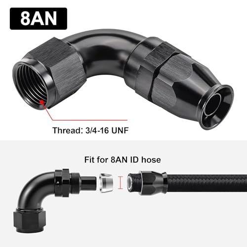 8AN 90 Degree PTFE One Piece Full Flow End Hose Fitting Aluminum Black (8AN / 90 Degree)