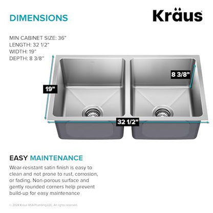 Fairlane 33 inch Undermount Double Bowl 18 (33 Inch / Double Bowl — Undermount)