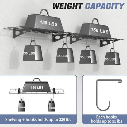 2 Pack Garage Wall Shelves (Black / 12*48inch)