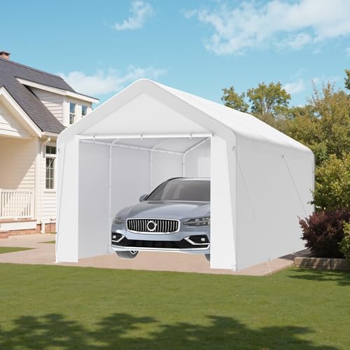 10x20 Carport Heavy Duty Portable Garage Shelter w (White / 10x20 with sidewalls)